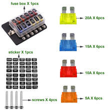 Load image into Gallery viewer, 1 in 12 Out Fuse Box Screw Terminal Section Fuse Holder Kits with LED Warning Indicator for Auto Car Truck Boat, 1 in 12 Out (Screw Terminal Section)