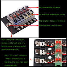 Load image into Gallery viewer, 1 in 12 Out Fuse Box Screw Terminal Section Fuse Holder Kits with LED Warning Indicator for Auto Car Truck Boat, 1 in 12 Out (Screw Terminal Section)