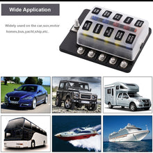 Load image into Gallery viewer, 1 in 10 Out Fuse Box Screw Terminal Section Fuse Holder Kits with LED Warning Indicator for Auto Car Truck Boat, 1 in 10 Out (Screw Terminal Section)