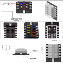 Load image into Gallery viewer, 1 in 10 Out Fuse Box Screw Terminal Section Fuse Holder Kits with LED Warning Indicator for Auto Car Truck Boat, 1 in 10 Out (Screw Terminal Section)