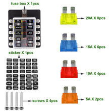 Load image into Gallery viewer, 1 in 10 Out Fuse Box Screw Terminal Section Fuse Holder Kits with LED Warning Indicator for Auto Car Truck Boat, 1 in 10 Out (Screw Terminal Section)