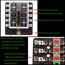 Load image into Gallery viewer, 1 in 10 Out Fuse Box Screw Terminal Section Fuse Holder Kits with LED Warning Indicator for Auto Car Truck Boat, 1 in 10 Out (Screw Terminal Section)