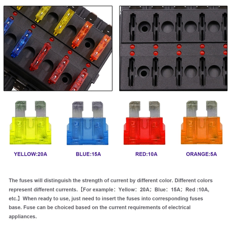 1 in 10 Out Fuse Box Screw Terminal Section Fuse Holder Kits with LED Warning Indicator for Auto Car Truck Boat, 1 in 10 Out (Screw Terminal Section)