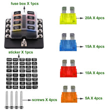 Load image into Gallery viewer, 1 in 8 Out Fuse Box Screw Terminal Section Fuse Holder Kits with LED Warning Indicator for Auto Car Truck Boat, 1 in 8 Out (Screw Terminal Section)