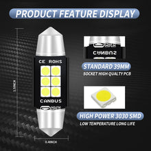 Load image into Gallery viewer, 2 PCS 39mm DC12V-24V 3W 6000K 660LM 6LEDs SMD-3030 Car Reading Lamp / License Plate Light, 39mm (3W)