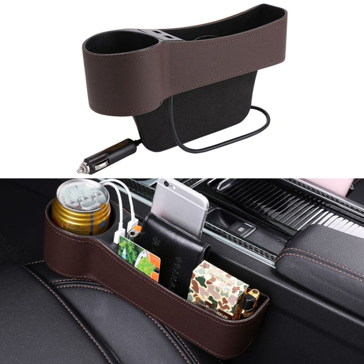 Car Multi-functional Driver Seat Console PU Leather Box Cigarette Lighter Charging Pocket Cup Holder Seat Gap Side Storage Box, Driver Seat