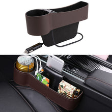 Load image into Gallery viewer, Car Multi-functional Driver Seat Console PU Leather Box Cigarette Lighter Charging Pocket Cup Holder Seat Gap Side Storage Box, Driver Seat