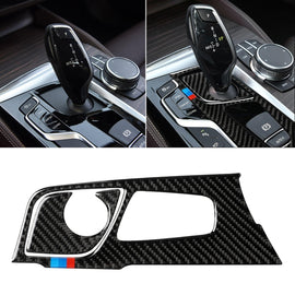 2 in 1 Car Tricolor Carbon Fiber Gear Position Panel Decorative Sticker for BMW 5 Series G38 528Li / 530Li / 540Li 2018, Left Drive, Gear Position (2 in 1)
