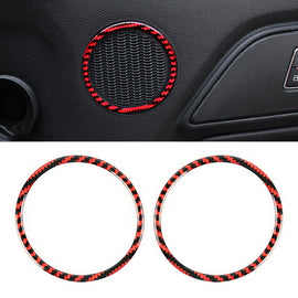 2 in 1 Car Carbon Fiber Door Horn Ring Small Size Decorative Sticker for Ford Mustang 2015-2020, Diameter: 8.3cm, Door Horn Ring (8.3cm)
