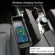 Load image into Gallery viewer, Universal Car Wireless Qi Standard Charger PU Leather Wrapped Armrest Box Cushion Car Armrest Box Mat with Storage Box, 1pc(Beige), 1pc(Brown), 1pc(Black), 1pc(Black Red), 1pc(Black White), 1pc(Grey)