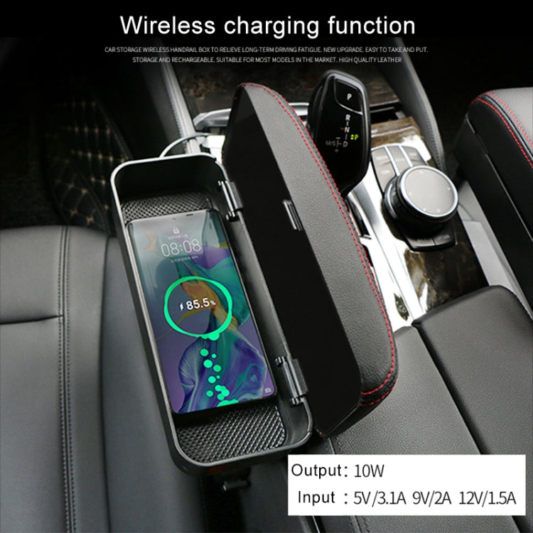 2 PCS Universal Car Wireless Qi Standard Charger PU Leather Wrapped Armrest Box Cushion Car Armrest Box Mat with Storage Box, 2pcs(Brown), 2pcs(Black), 2pcs(Black Red), 2pcs(Black White), 2pcs(Grey), 2pcs(Beige)