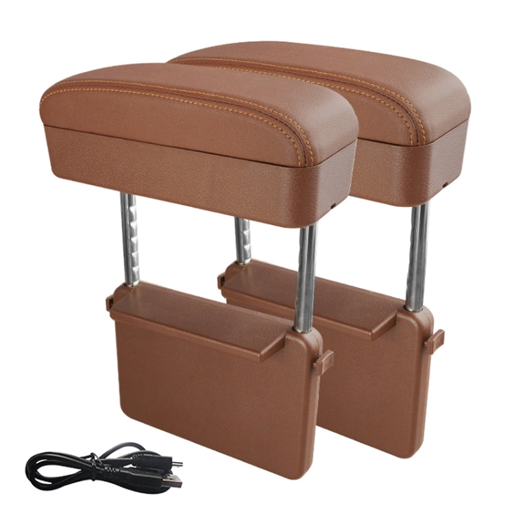 2 PCS Universal Car Wireless Qi Standard Charger PU Leather Wrapped Armrest Box Cushion Car Armrest Box Mat with Storage Box, 2pcs(Brown), 2pcs(Black), 2pcs(Black Red), 2pcs(Black White), 2pcs(Grey), 2pcs(Beige)