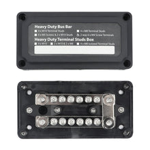 Load image into Gallery viewer, Max DC 48V 100A Heavy-Duty Module Design Bus Bar 4 M6 / 12 M4 Terminal Studs Box Busbar for Car / RV / Boat, 100A