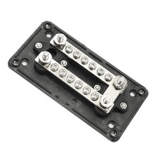 Load image into Gallery viewer, Max DC 48V 100A Heavy-Duty Module Design Bus Bar 4 M6 / 12 M4 Terminal Studs Box Busbar for Car / RV / Boat, 100A