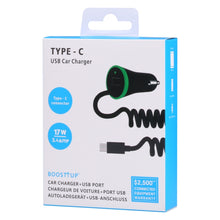 Load image into Gallery viewer, 17W 3.4A Mini USB Car Charger with USB-C / Type-C Spring Cable, USB-C / Type-C