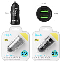 Load image into Gallery viewer, IVON CC26 5V 2.1A Dual USB Port Mini Car Charger, CC26 Black, CC26 Grey