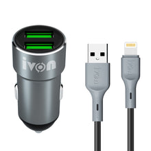 Load image into Gallery viewer, IVON CC38 2.4A Dual USB Car Charger + 1m USB to 8 Pin Fast Charge Data Cable Set, 8 Pin