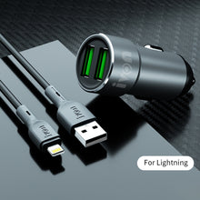Load image into Gallery viewer, IVON CC38 2.4A Dual USB Car Charger + 1m USB to 8 Pin Fast Charge Data Cable Set, 8 Pin