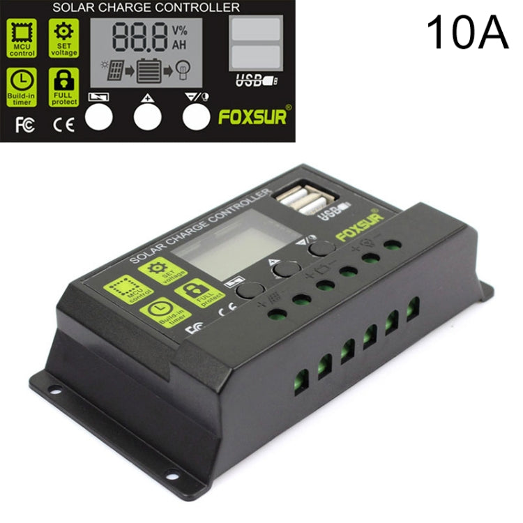 FOXSUR 10A Solar Charge Controller 12V / 24V Automatic Identification Controller, 10A