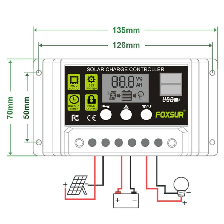 FOXSUR 30A Solar Charge Controller 12V / 24V Automatic Identification Controller, 30A