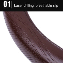 Load image into Gallery viewer, Universal Car Genuine Leather Pinhole Steering Wheel Cover, Diameter: 38cm