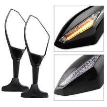 Load image into Gallery viewer, Motorcycle Modified Rear View Mirror Set with Light for Kawasaki, MB-MR021-BK, Carbon Fiber Black