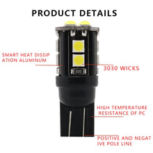 Load image into Gallery viewer, 10 PCS T10/168/194 DC12V / 1W / 6000K / 60LM Car Decoding Clearance Lights with 12LEDs SMD-3030 Lamp Beads, T10/168