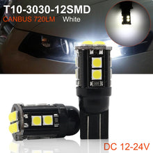 Load image into Gallery viewer, 10 PCS T10/168/194 DC12V / 1W / 6000K / 60LM Car Decoding Clearance Lights with 12LEDs SMD-3030 Lamp Beads, T10/168