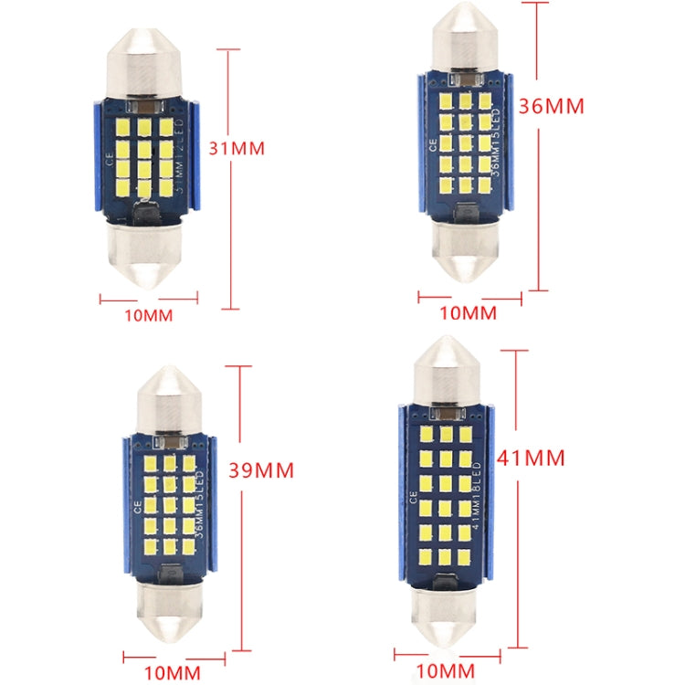 2pcs 31mm DC12-24V / 1W / 6000K / 60LM 12LEDs SMD Car Reading Lamp Dome Light, 31mm