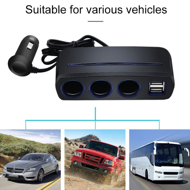 SHUNWEI SD-1938 120W 3A Car 3 in 1 Dual USB Charger Cigarette Lighter with Atmosphere Light, SD-1938 (Black), SD-1938