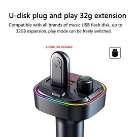 C13 Multifunctional Car Dual USB PD Fast Charger Bluetooth FM Transmitter with Atmosphere Light, C13