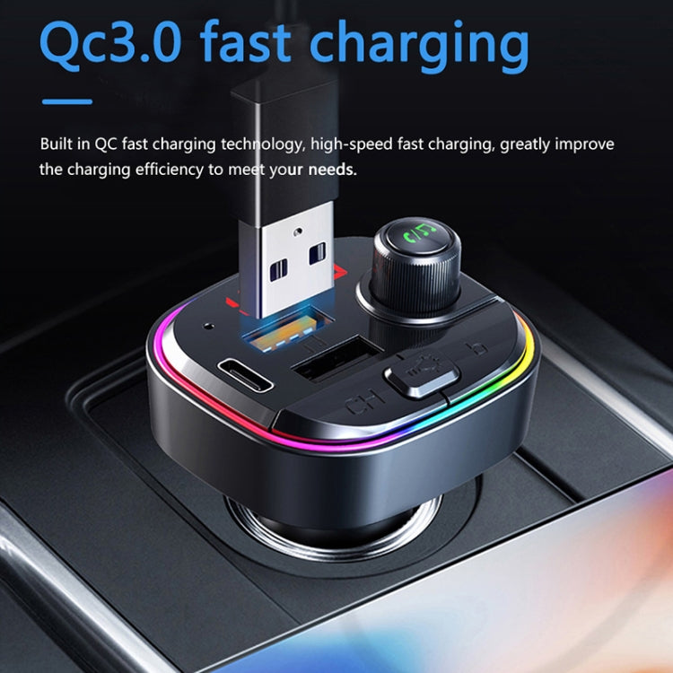 C13 Multifunctional Car Dual USB PD Fast Charger Bluetooth FM Transmitter with Atmosphere Light, C13