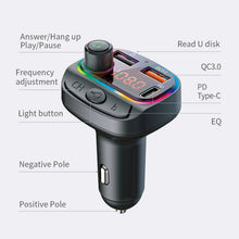 Load image into Gallery viewer, C14 Multifunctional Car Dual QC3.0+PD18W USB Charger Bluetooth FM Transmitter with Atmosphere Light, C14