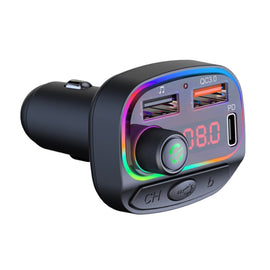 C14 Multifunctional Car Dual QC3.0+PD18W USB Charger Bluetooth FM Transmitter with Atmosphere Light, C14