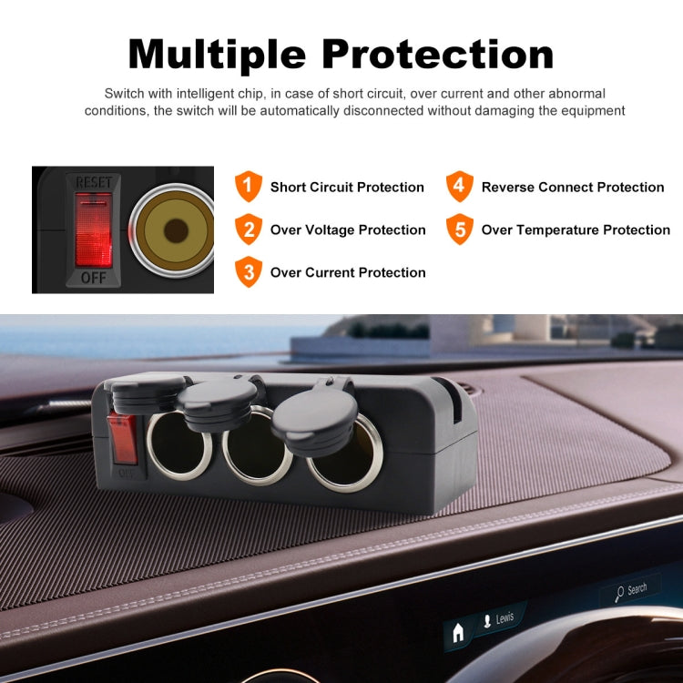 3 in 1 12-24V 16A Car Cigarette Lighter Socket with Overload Protection Switch Control, 3 in 1 12-24V 16A