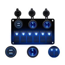 Load image into Gallery viewer, Multi-functional Combination Switch Panel 12V / 24V 6 Way Switches + Dual USB Charger for Car RV Marine Boat, 6 Way (Blue Light), 6 Way (Green Light), 6 Way (Red Light)