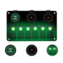 Load image into Gallery viewer, Multi-functional Combination Switch Panel 12V / 24V 6 Way Switches + Dual USB Charger for Car RV Marine Boat, 6 Way (Blue Light), 6 Way (Green Light), 6 Way (Red Light)