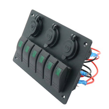 Load image into Gallery viewer, Multi-functional Combination Switch Panel 12V / 24V 6 Way Switches + Dual USB Charger for Car RV Marine Boat, 6 Way (Blue Light), 6 Way (Green Light), 6 Way (Red Light)