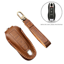 Load image into Gallery viewer, Hallmo Car Cowhide Leather Key Protective Cover Key Case for Porsche Macan 718 2021 A Style, For Porsche Macan A Style