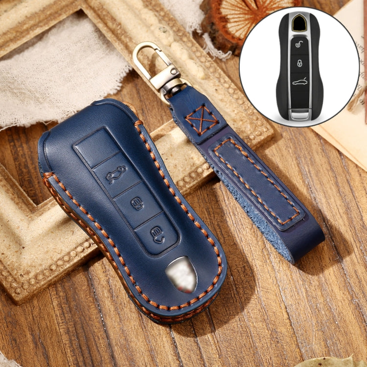 Hallmo Car Cowhide Leather Key Protective Cover Key Case for Porsche Macan 718 2021 B Style, For Porsche Macan B Style