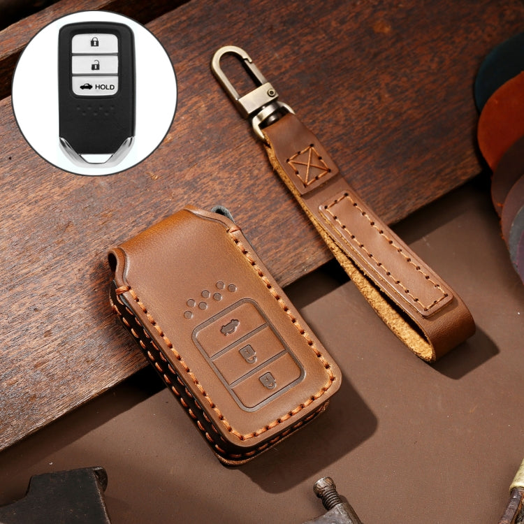 Hallmo Car Cowhide Leather Key Protective Cover Key Case for Honda Civic / Accord 3-button Tail Box, For Honda Civic / Accord 3-button Tail Box
