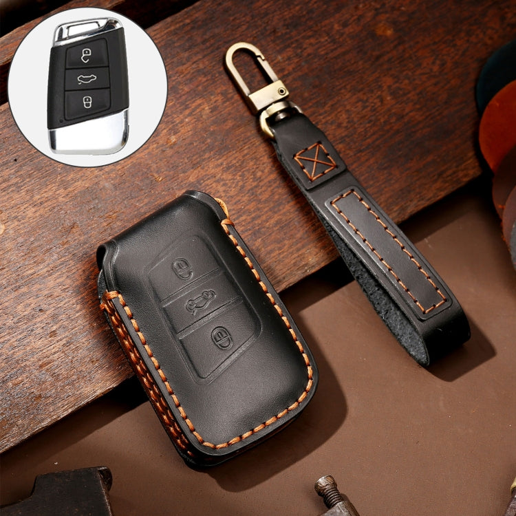 Hallmo Car Cowhide Leather Key Protective Cover Key Case for Volkswagen Lavida A Style, For Volkswagen Lavida A Style