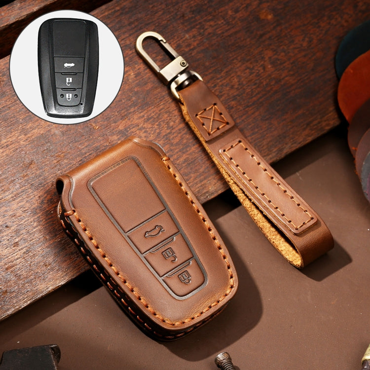 Hallmo Car Cowhide Leather Key Protective Cover Key Case for Toyota Corolla 2018 3-button, For Toyota Corolla 2018 3-button