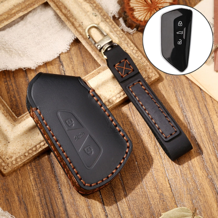 Hallmo Car Cowhide Leather Key Protective Cover Key Case for Volkswagen Golf 8, For Volkswagen Golf 8