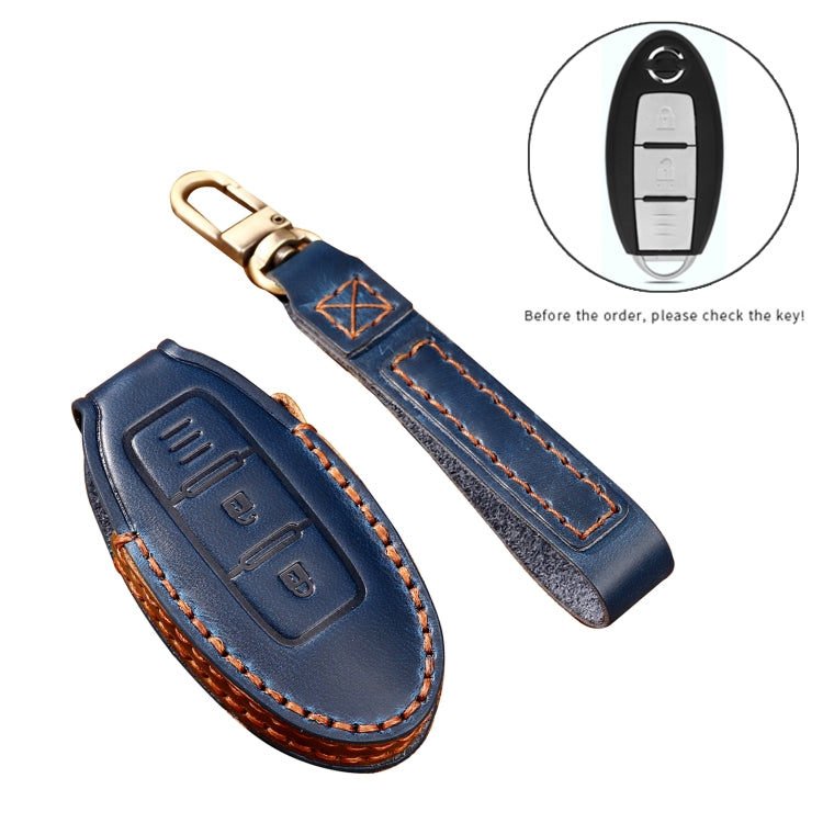 Hallmo Car Cowhide Leather Key Protective Cover Key Case for Nissan Sylphy 2-button, For Nissan Sylphy 2-button