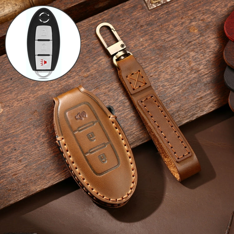 Hallmo Car Cowhide Leather Key Protective Cover Key Case for Nissan Sylphy 3-button Horn, For Nissan Sylphy 3-button Horn, Fr Nissan Sylphy 3-button Horn