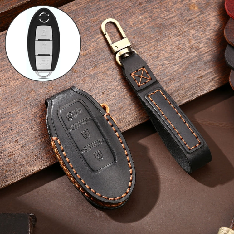 Hallmo Car Cowhide Leather Key Protective Cover Key Case for Nissan Sylphy 3-button Tail Box, For Nissan Sylphy 3-button Tail Box