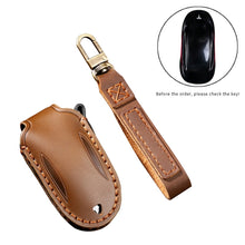 Load image into Gallery viewer, Hallmo Car Cowhide Leather Key Protective Cover Key Case for Tesla Model 3 / S A Style, For Tesla Model 3 / S A Style