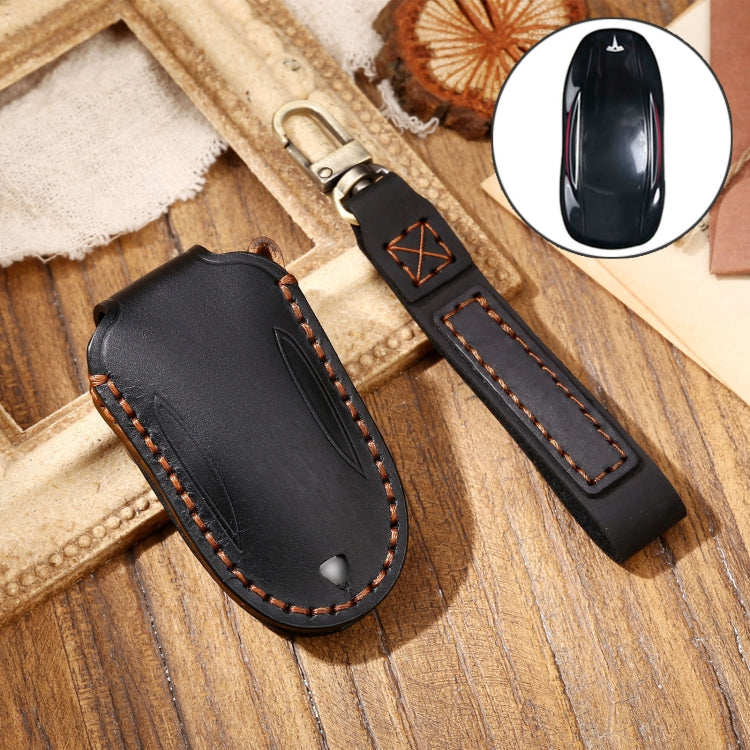 Hallmo Car Cowhide Leather Key Protective Cover Key Case for Tesla Model X B Style, For Tesla Model X B Style