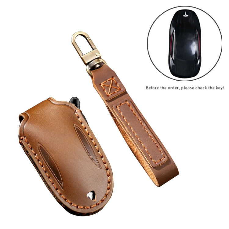 Hallmo Car Cowhide Leather Key Protective Cover Key Case for Tesla Model X B Style, For Tesla Model X B Style
